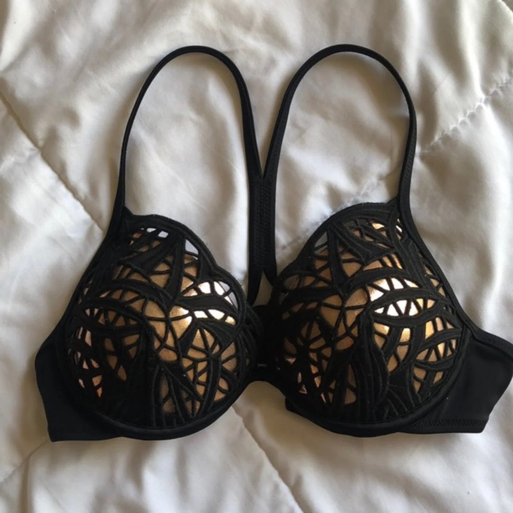 Black and rose gold push up strappy lace bikini